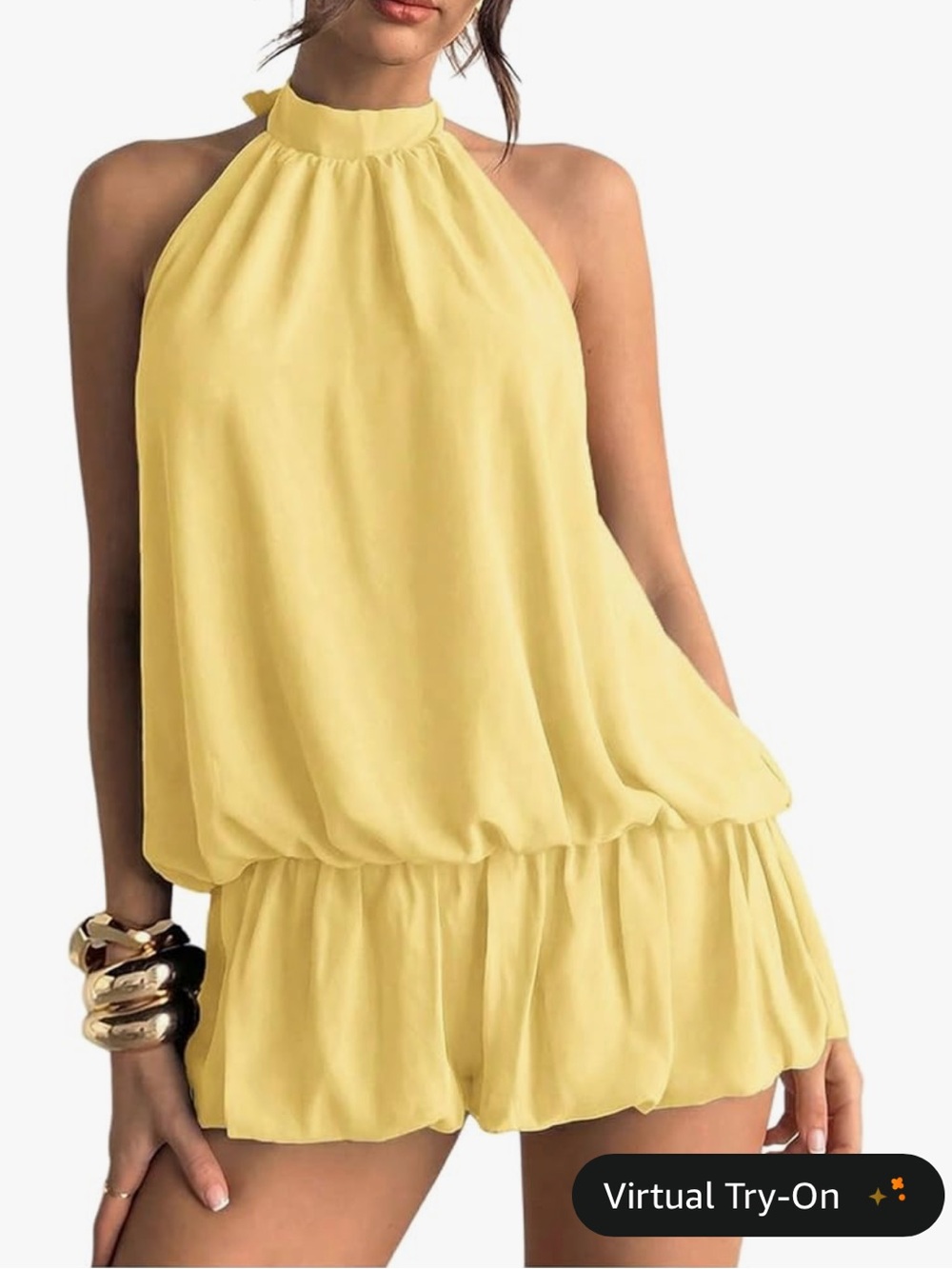 SHEIN Yellow Halter Neck Romper